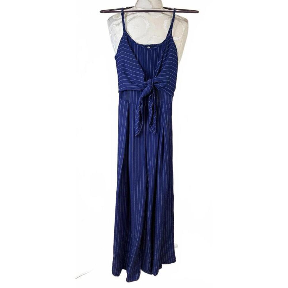Flying Tomato Jumpsuit Romper Navy with White Stripes Tie Front Size Small